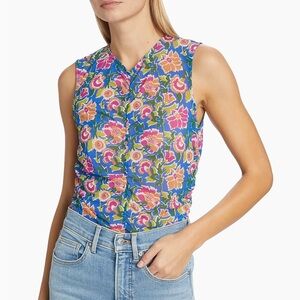 Veronica Beard Tazmin Ruched Floral Mesh Top